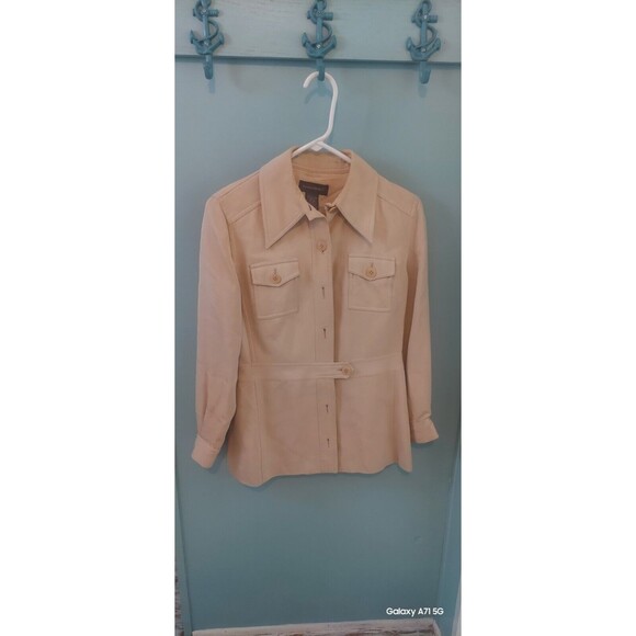 Banana Republic Jacket Size 6 Beige Silk Wool Blend Collared Button Up Pockets - Picture 1 of 8